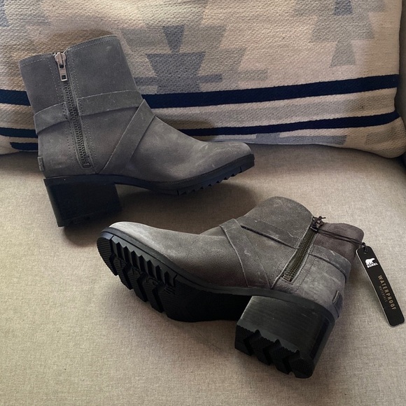 Sorel cate buckle quarry gray waterproof zipper heels boots NWT 7M - Picture 4 of 11
